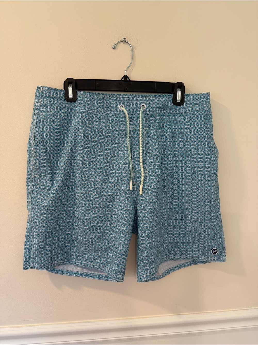 johnnie-O Teal Geo-Print Swim Shorts with Drawstring